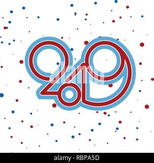 Il logo 2019 Anno nuovo vettore su sfondo bianco. Caratteri per la stampa web biglietto di auguri e poster Illustrazione Vettoriale