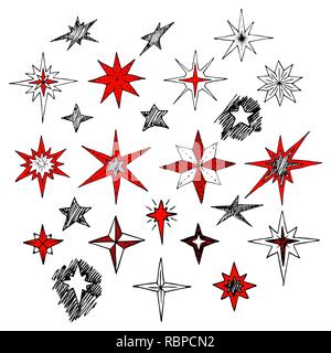 Disegnata a mano Stelle di Natale e la stella di Betlemme per l'inverno e illustrazioni per le vacanze. Illustrazione Vettoriale