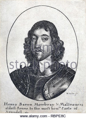 Henry Frederick Howard ritratto, XXII Conte di Arundel PC, 1608 - 1652, in stile eterno Maltravers fino al 1640, e del barone Mowbray dal 1640 fino al 1652, è stato un nobiluomo inglese, ricordato soprattutto per il suo ruolo nello sviluppo della regola contro perpetuities, attacco da incisore boemo Wenceslaus Hollar da 1600s Foto Stock