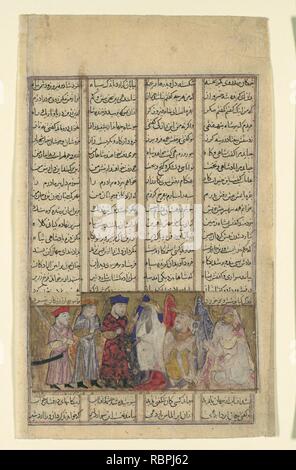 'Iskandar in presenza di i brahmani', Folio da un Shahnama (Libro dei Re) di Firdausi Foto Stock