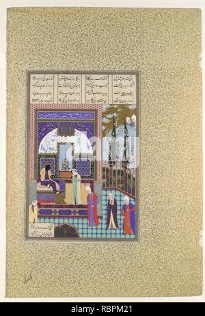 'Siyavush è accusata da Sudaba prima di Kai Kavus', folio 163v dal Shahnama (Libro dei Re) di Shah Tahmasp Foto Stock