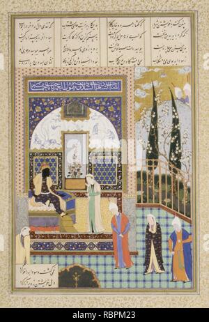 'Siyavush è accusata da Sudaba prima di Kai Kavus', folio 163v dal Shahnama (Libro dei Re) di Shah Tahmasp Foto Stock