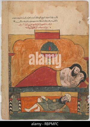 'L'Cuckold Carpenter sotto il letto di sua moglie e la sua amante', Folio da un Kalila wa Dimna Foto Stock