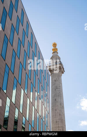 Un monumento al Grande Incendio di Londra. In piedi sulla piazza tra pesce Street Hill e Monumento Street, Londra, Inghilterra Foto Stock