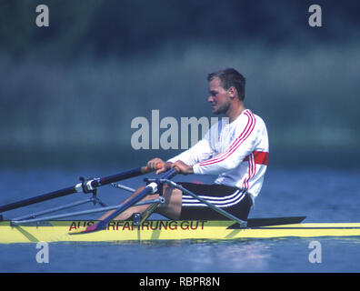 Olimpiadi di Barcellona 1992 - lago di Banyoles, Spagna, GER M1X. Thomas Lange, [Obbligatorio Credito: Pietro Spurrier/Intersport immagini]. Foto Stock