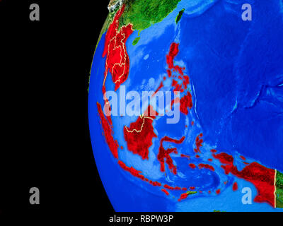 L'ASEAN memeber membri dallo spazio sul modello realistico del pianeta Terra con i confini e dettagliata pianeta superficie. 3D'illustrazione. Gli elementi di questo Foto Stock