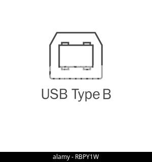 Porta USB icona. Usb tipo B. illustrazione vettoriale, design piatto. Illustrazione Vettoriale