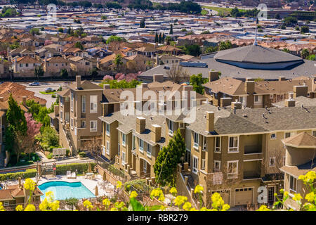 Vista aerea del quartiere residenziale di San Jose, California Foto Stock