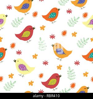 Divertente uccelli colorati seamless pattern. Illustrazione Vettoriale