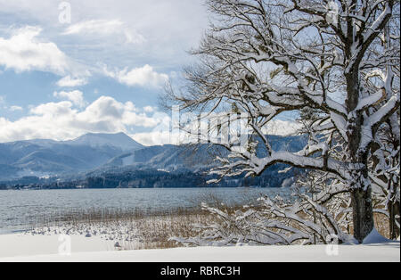 La nevicata sul lago Tegernsee Foto Stock