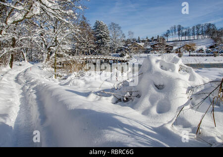 La nevicata sul lago Tegernsee Foto Stock