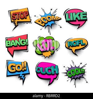 Testo di fumetti raccolta effetti sonori pop art style Illustrazione Vettoriale