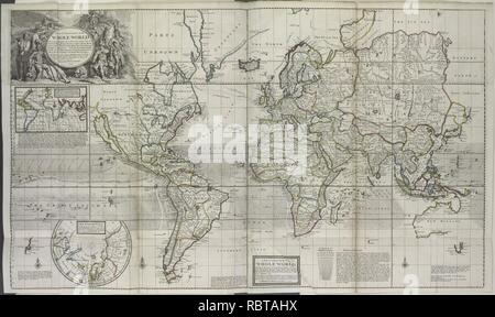 Un nuovo e corretto la mappa del mondo intero, ma racconteremo ye situazione delle sue parti principali. ... Secondo le più recenti e più esatta osservazioni - da Herman Moll, geografo, 1719. NYPL1630430. Foto Stock