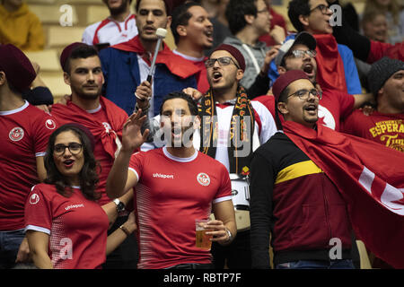 Herning, Danimarca. Xi gen, 2019. Ventole tunisino durante il gruppo C pallamano match tra la Tunisia e la Norvegia in Jyske Bank Boxen di Herning durante il 2019 IHF Pallamano Campionato del Mondo in Germania e Danimarca. Credito: Lars Moeller/ZUMA filo/Alamy Live News Foto Stock