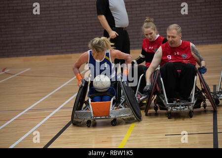 Brentwood, Essex, 12 gennaio 2019 la Gran Bretagna Rugby in carrozzina divisione 3 credito di concorrenza Ian Davidson/Alamy Live News Foto Stock