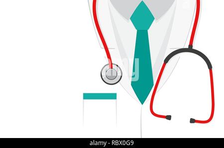 Un medici tuta o camice con stetoscopio. Illustrazione Vettoriale. Medical carino sfondo. Giornata della salute. I medici giorno Illustrazione Vettoriale