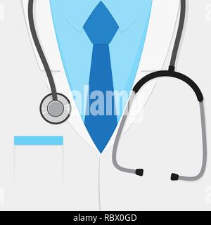 Un medici tuta o camice con stetoscopio. Illustrazione Vettoriale. Medical carino sfondo. Giornata della salute. I medici giorno Illustrazione Vettoriale