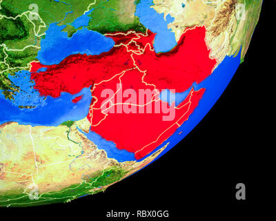 Asia occidentale sul pianeta terra con i confini e molto dettagliate pianeta superficie. 3D'illustrazione. Gli elementi di questa immagine fornita dalla NASA. Foto Stock