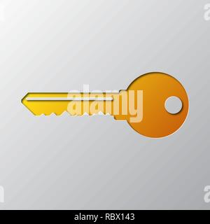 Arte della carta del tasto giallo isolato. Illustrazione Vettoriale. Icona a chiave è tagliato da un nastro di carta. Illustrazione Vettoriale
