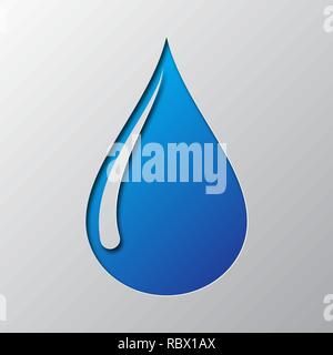 Arte della carta del Blue Water drop isolato. Illustrazione Vettoriale. Water drop icona è tagliato da un nastro di carta. Illustrazione Vettoriale