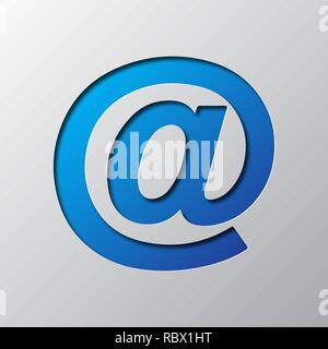 Arte della carta del blu e mail isolato di simbolo. Illustrazione Vettoriale. E-Mail icona e scudo è tagliato da un nastro di carta. Illustrazione Vettoriale