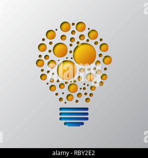 La carta tecnica della luce gialla isolato della lampadina. Illustrazione Vettoriale. Lampadina è tagliato da un nastro di carta. Illustrazione Vettoriale