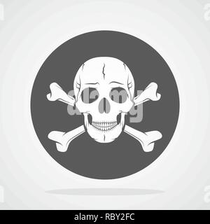 Cranio e crossbones, logo avvertenza o attenzione icona. Illustrazione Vettoriale. Un segno di avvertimento di pericolo isolato Illustrazione Vettoriale