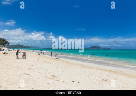 Kailua Beach con belle acque turchesi su Oahu Island, Hawaii Foto Stock