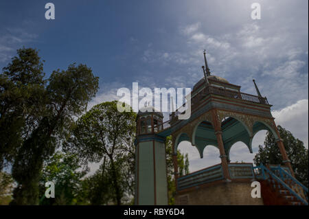 L'harem piattaforma di visualizzazione al Sitora-ho Mokhi Khosa, dell'emiro del palazzo d'estate, a Bukhara, Uzbekistan. Foto Stock