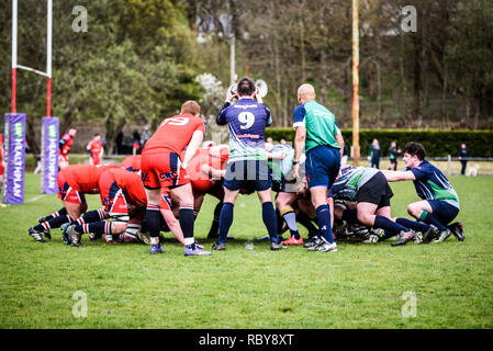 BLAINA, Wales, Regno Unito -15 APRILE 2017: Blaina vs Tredegar partita di rugby WRU Championship League a Cwmcellyn Park Foto Stock