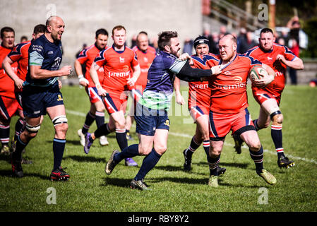 BLAINA, Wales, Regno Unito -15 APRILE 2017: Blaina vs Tredegar partita di rugby WRU Championship League a Cwmcellyn Park Foto Stock