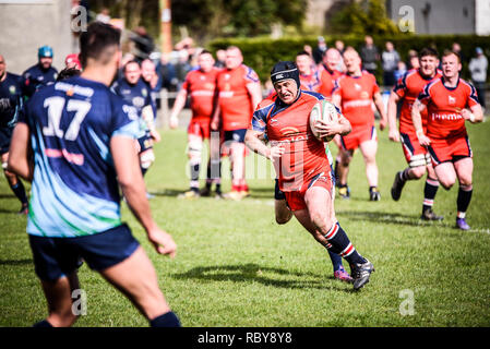 BLAINA, Wales, Regno Unito -15 APRILE 2017: Blaina vs Tredegar partita di rugby WRU Championship League a Cwmcellyn Park Foto Stock