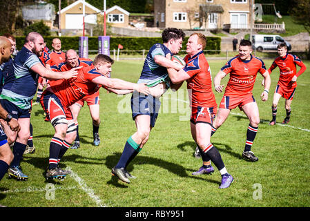 BLAINA, Wales, Regno Unito -15 APRILE 2017: Blaina vs Tredegar partita di rugby WRU Championship League a Cwmcellyn Park Foto Stock