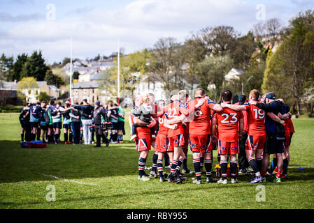 BLAINA, Wales, Regno Unito -15 APRILE 2017: Blaina vs Tredegar partita di rugby WRU Championship League a Cwmcellyn Park Foto Stock