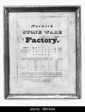 39 American, la pubblicità per la pietra di Norwich Ware fabbrica, 1770?1800, carta 11 x 9 in. (27,9 x 22,9 cm). Foto Stock