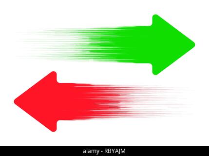 Freccia verde a destra e freccia rossa a sinistra. Illustrazione Vettoriale. Set di colori disegnati a mano icone a forma di freccia Illustrazione Vettoriale