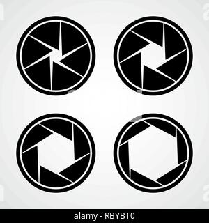 Set di icone di apertura. Illustrazione Vettoriale. Icona Focus. Icona fotocamera isolato Illustrazione Vettoriale