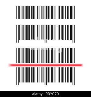 Set di icone di codici a barre. Illustrazione Vettoriale. Codice a barre di colore nero con luce laser rossa. Illustrazione Vettoriale