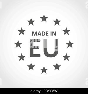 Realizzato in Europa icona in stile appartamento. Illustrazione Vettoriale. Esportare il simbolo di produzione con le stelle. Illustrazione Vettoriale