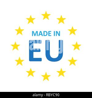 Realizzato in Europa icona in stile appartamento. Illustrazione Vettoriale. Esportare il simbolo di produzione con le stelle. Illustrazione Vettoriale