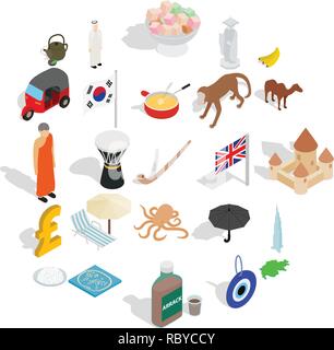 Paese set di icone, stile isometrico Illustrazione Vettoriale