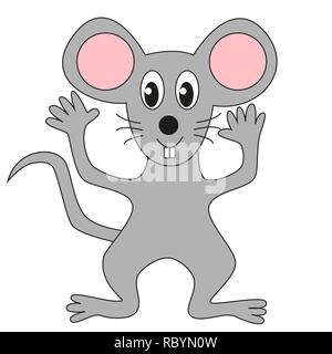 Funny cartoon grey mouse isolated on a white background. Illustrazione Vettoriale
