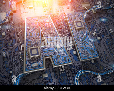 AI, intelligenza artificiale. I chip del computer con CPU in forma di testo IA. 3d illustrazione Foto Stock