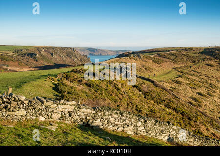 Pascolo roccioso diviso con tradizionali muri in pietra a secco. Testa bullone, Salcombe, prosciutti Sud. Devon. REGNO UNITO Foto Stock