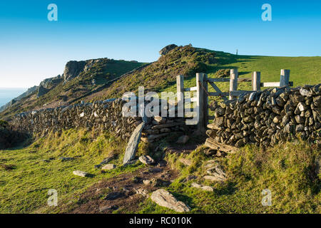 Costiero roccioso promontorio. La testa del bullone, Est Soar, Salcombe, Sud prosciutti. Devon. Regno Unito Foto Stock