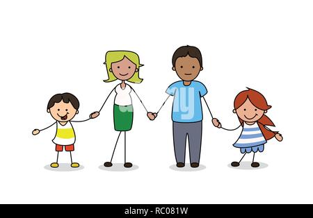 Illustrazione della famiglia - padre, madre un ragazzo e una ragazza Foto Stock