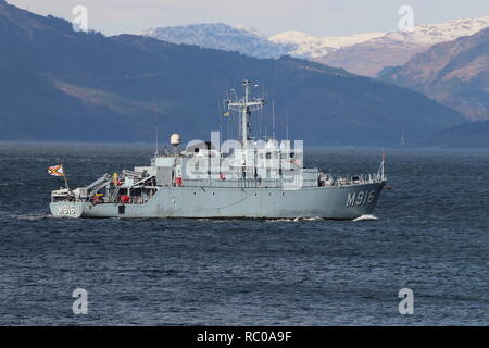 BNS Bellis (M916), un fiore-class minehunter belga della Marina Militare, sul suo viaggio in entrata per esercitare congiuntamente il guerriero 14-1. Foto Stock