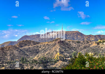 Vista del famoso Hollywood Sign in Los Angeles, California Foto Stock