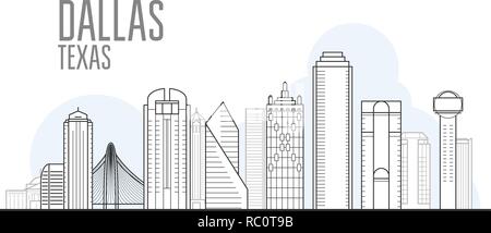 Dallas skyline della città - paesaggio e monumenti di Dallas, Texas Illustrazione Vettoriale