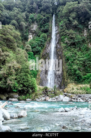 Thunder Creek Falls, Nuova Zelanda, Sud Isola, NZ Foto Stock
